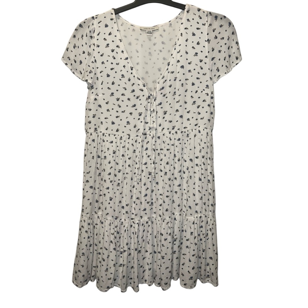American Eagle size small white with blue floral print sundress
